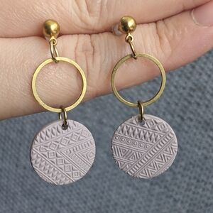 Grey Purple Clay Dangle Earrings